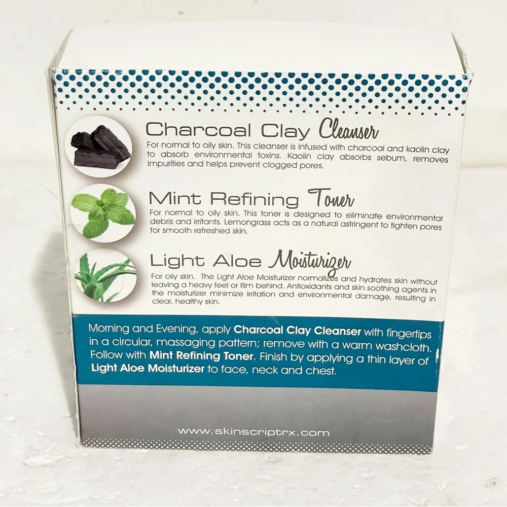 Skin Script Minimalist Kit Cleanser Toner Moisturizer‎ Face Beauty NEW Charcoal